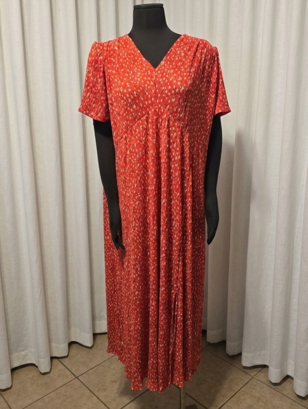 Mango Rust Red V-Neck Short Sleeve Maxi Dress